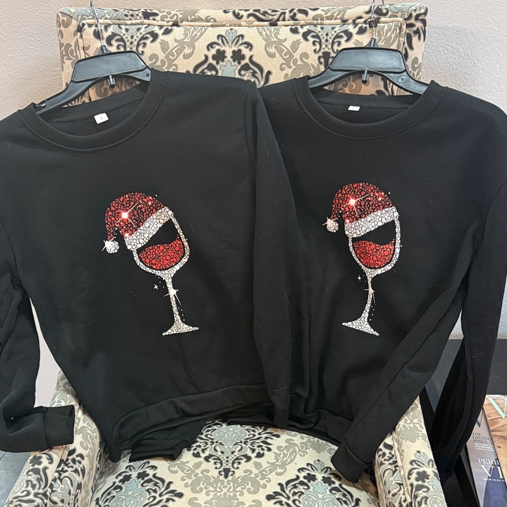 Festive Christmas cheers Black Sweatshirts with Wine Glass Design 2